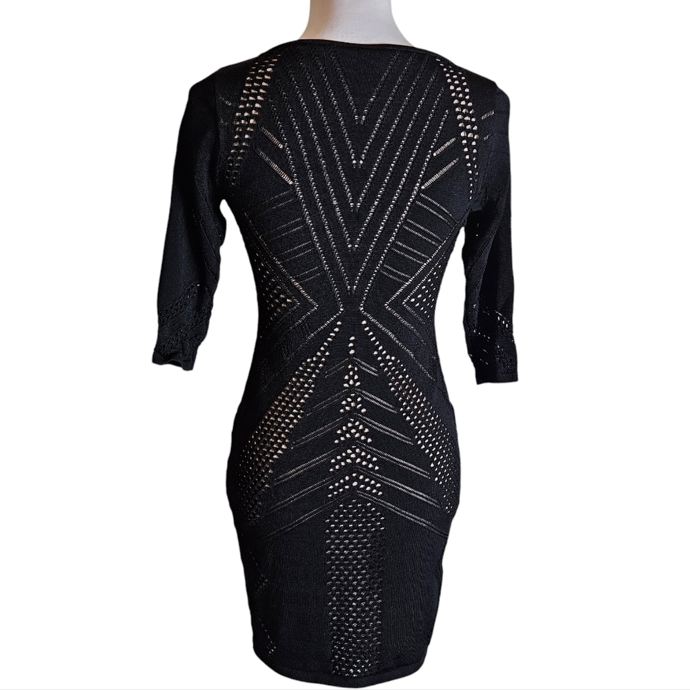 Calvin Klein Black Illusion Lace Bodycon Dress Size Petite Medium Geometric - Picture 8 of 16